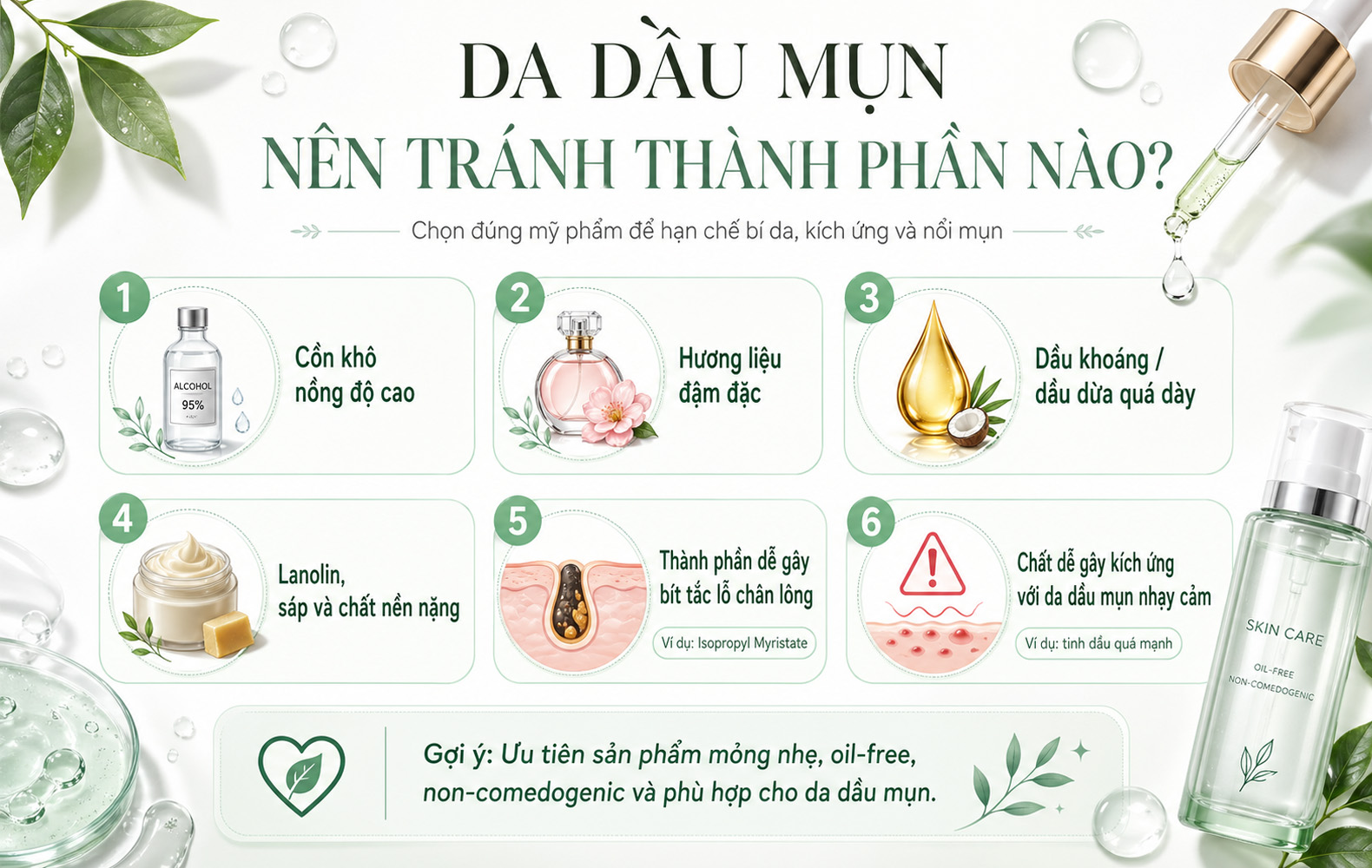 Da dầu mụn nên tránh thành phần nào? 6 thành phần không nên dùng