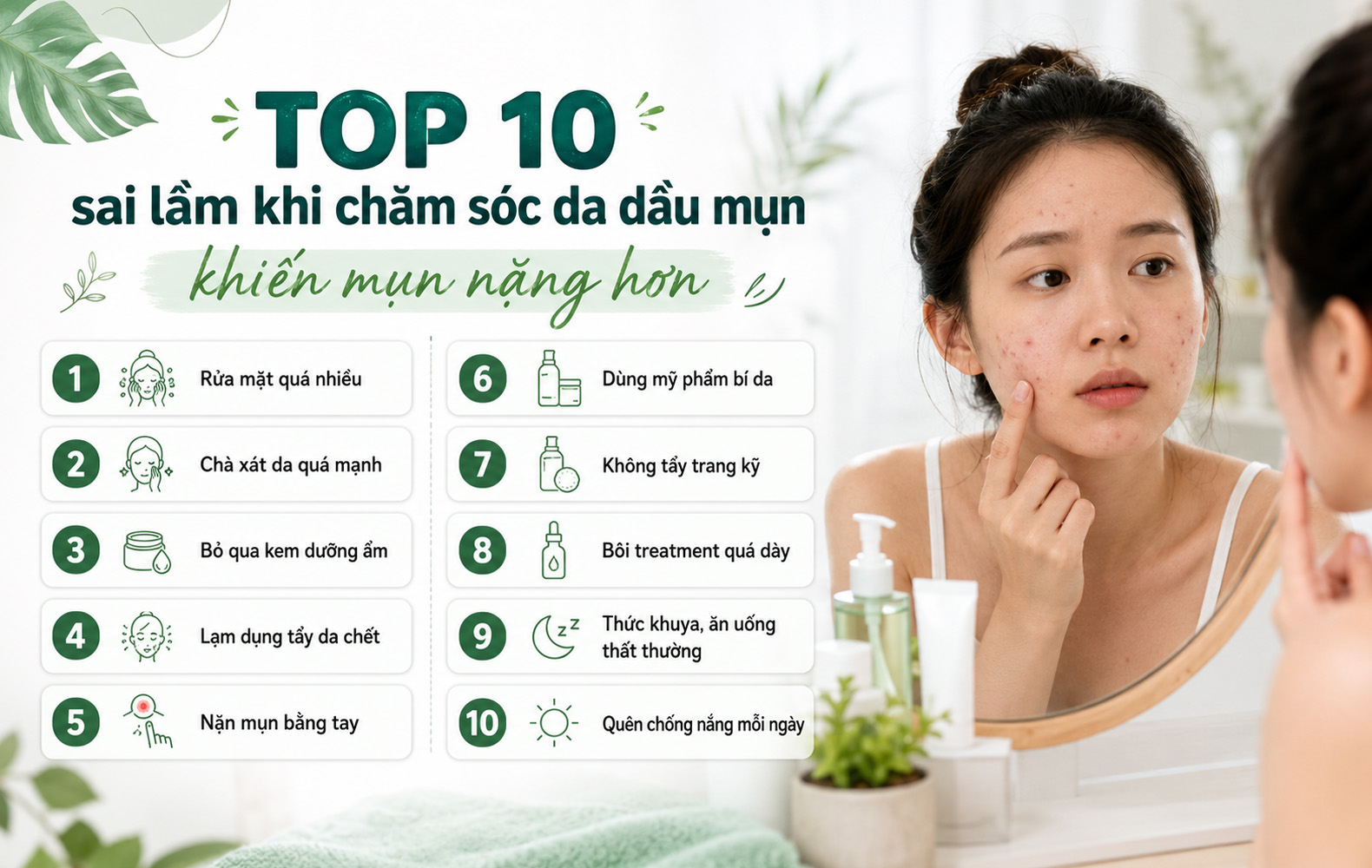 TOP 10 sai lầm khi chăm sóc da dầu mụn khiến mụn nặng hơn