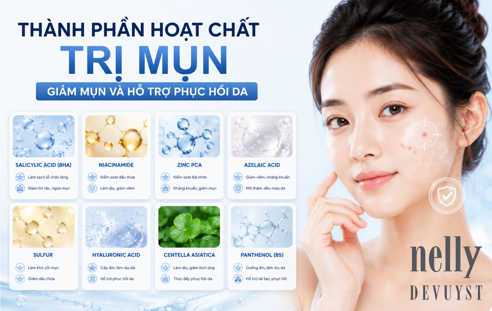 TOP 5 thành phần hoạt chất trị mụn giảm mụn và hỗ trợ phục hồi da